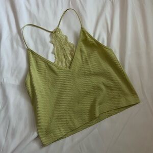 Lace Back Pale Green Spaghetti Tank Top